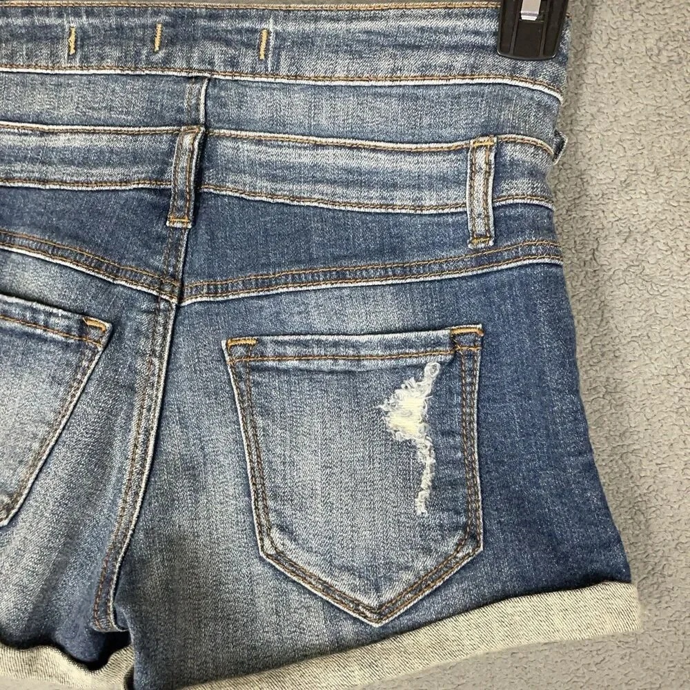 Eunina Denim Shorts Womens Size S High Rise Shortie Button Fly Distressed Cuffed